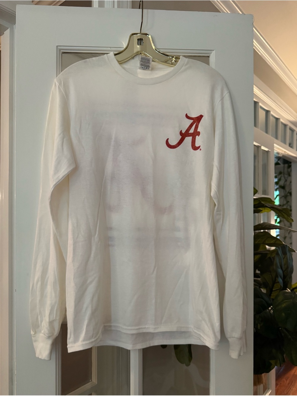 White Long Sleeve Shirt with Red 'A' Graphic